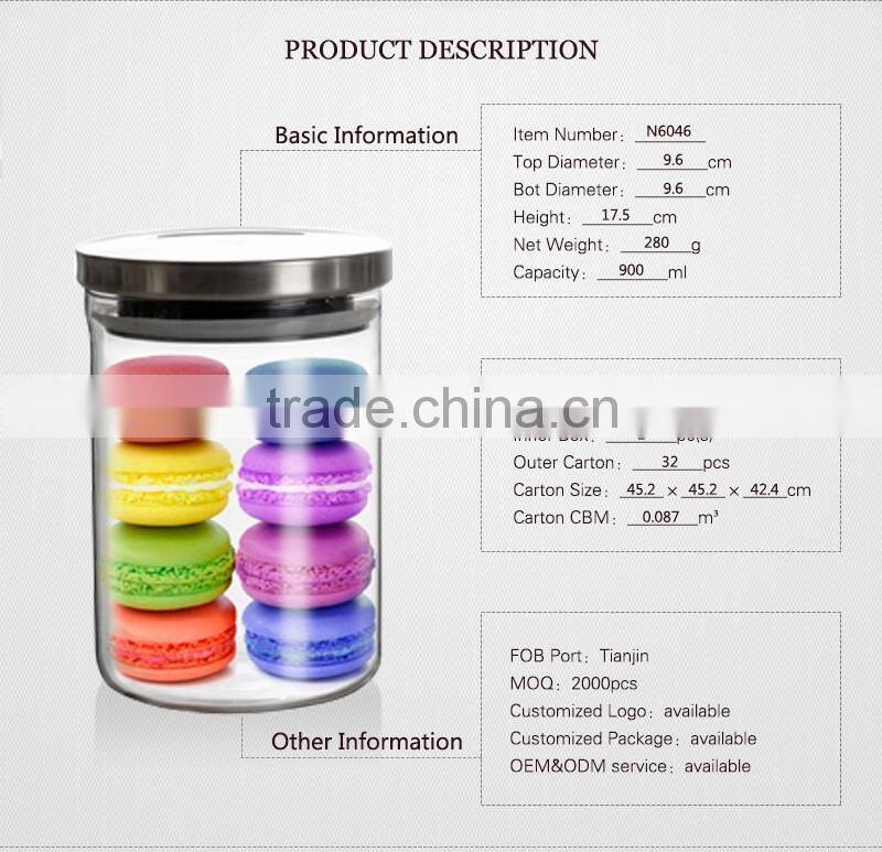 handmade glass jar with stainless steel metal lid N6046