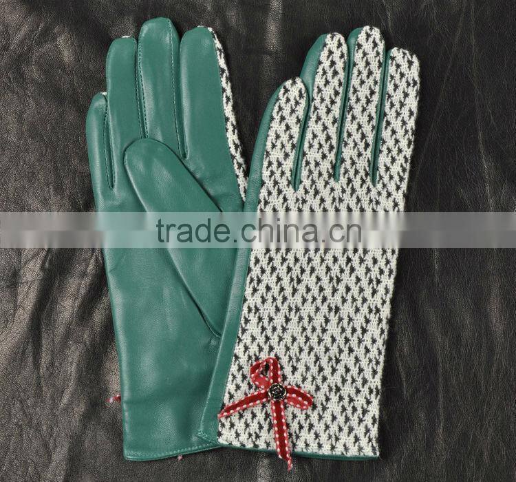 Concise bowknot check pattern colorful sheepskin leather gloves for female SL-EW104