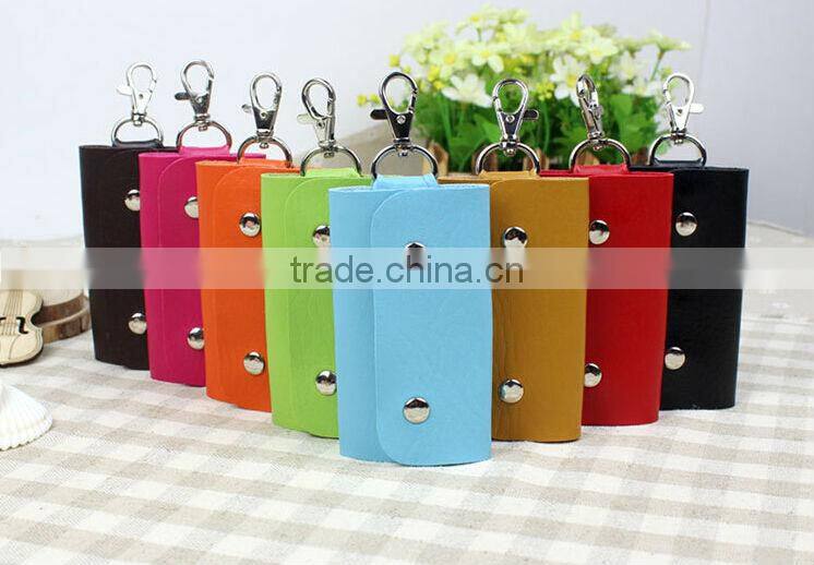 2014 New Portable Women Men PU Leather Key Wallets Case Holder Purse Organizer Bag 6 Key Rings for Car Door Drawer Lock Keys