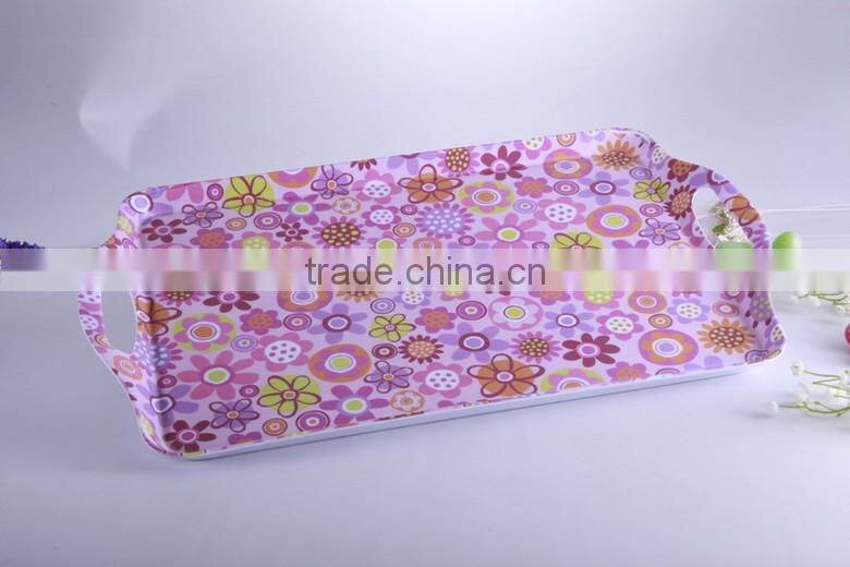 Creative design rectangular anti-slip melamine serving tray,designer food serving trays