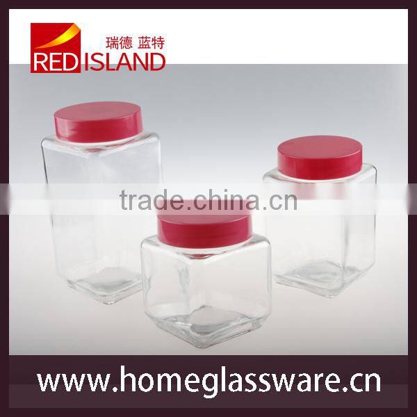 wholesale square glass jar with plastic lid glassware