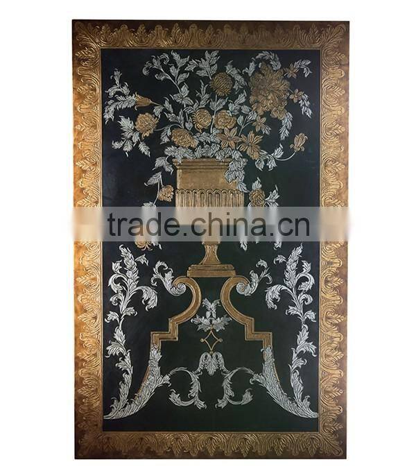 Retro Decorative Leather Wall Painting, Luxury Floral Painted Wooden Hanging Wall Picture, Classical Drawing Hanging Wall Art