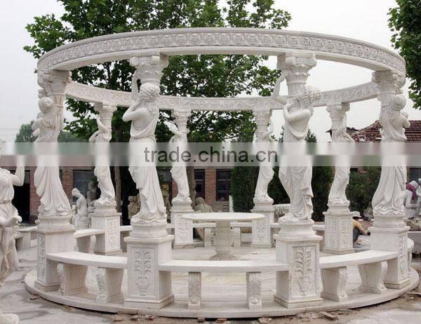 Large Round Classical Marble Gazebo with Metal Roof