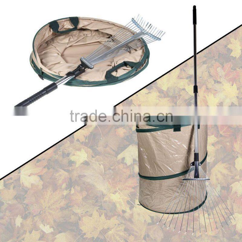 Leaf Rake and Pop-up Container Expandable Collapsible Storage Yard & Lawn Care