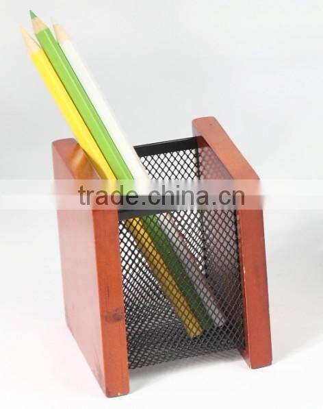 China Supplier Hot sale Wooden Mesh Pen Holder/Pencil Holder/Pen Stand