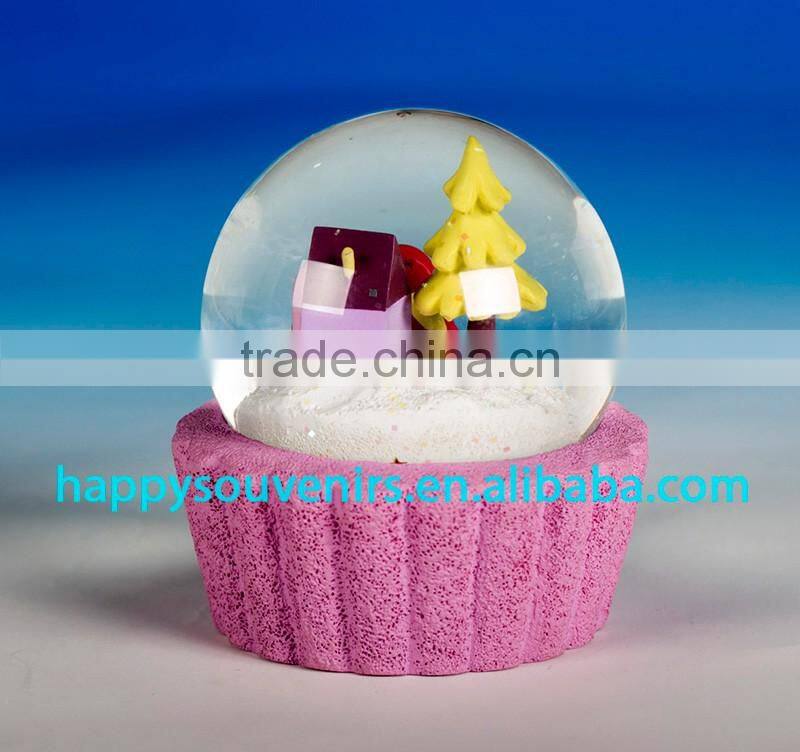 vivid 3D house, tree and birds with purple base snow globe diameter 65mm