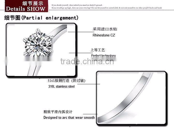 New Model 316L Surgical Stainless Steel Wedding Rings With Clear Cz Diamond