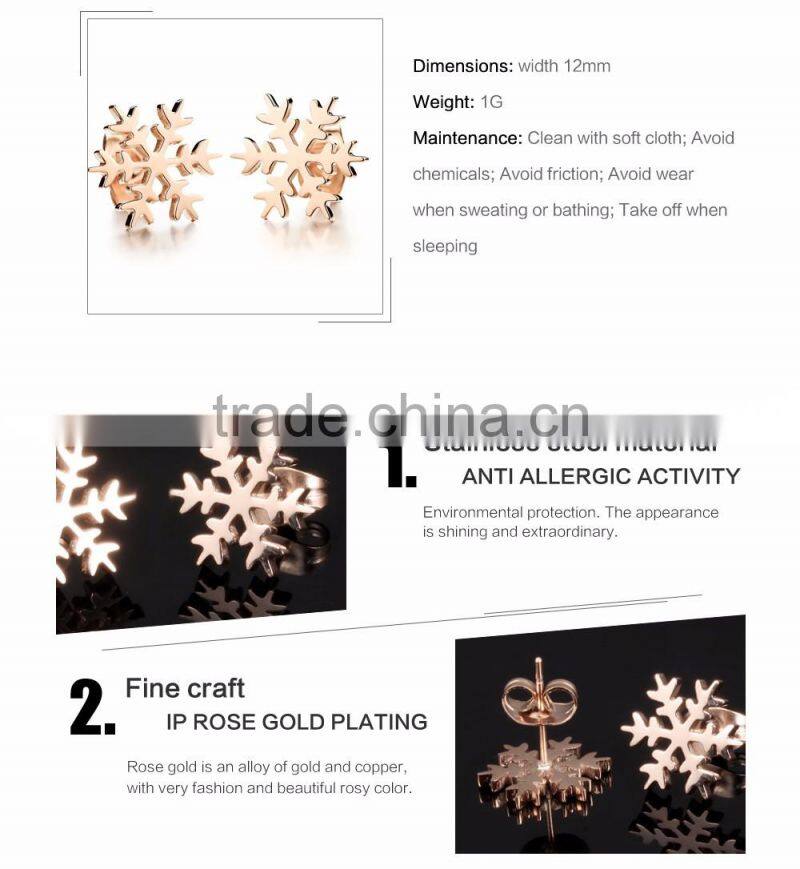 2017 New Arrival 316L Stainless Steel Snow Flower Earring Stud Earring for teens Women