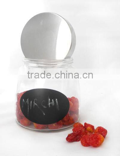 zibo fashion big bottom glass apothecary jars with the blackboard painted & metal lid