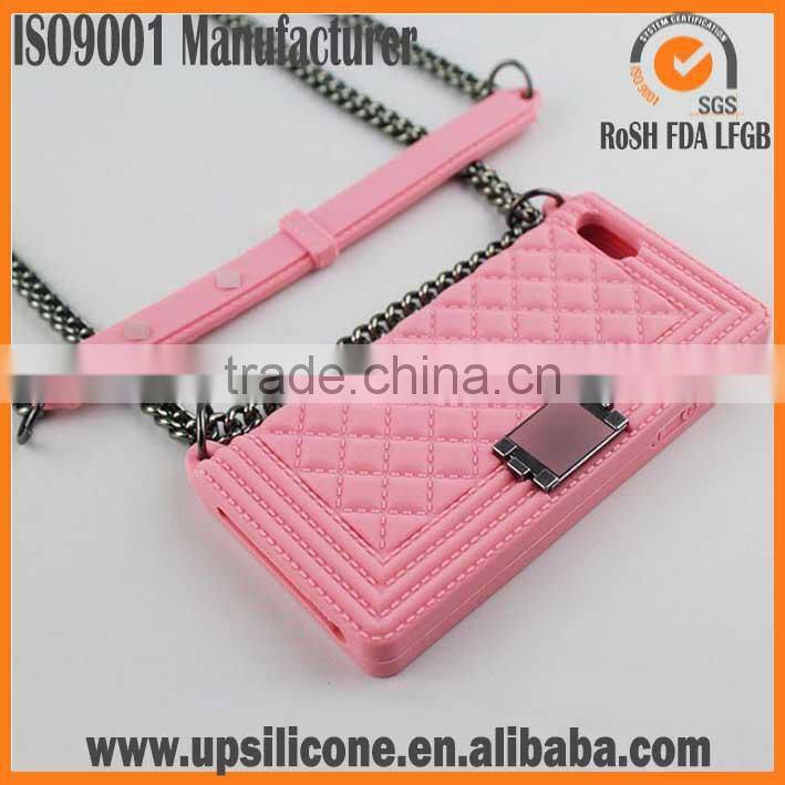 silicon women phone wallet phone case phone bag with Stainless Steel Chain