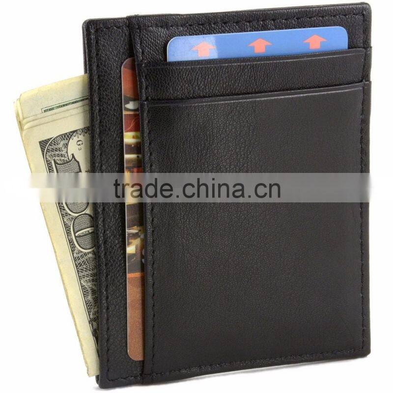 RFID Blocking Minimalist real Leather Slim Front Pocket money clip