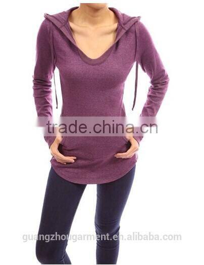 cotton hoodie ribbed sides pocket curve hem tunic casual top Adult age plain crop tops,long sleeve top,online clothing store