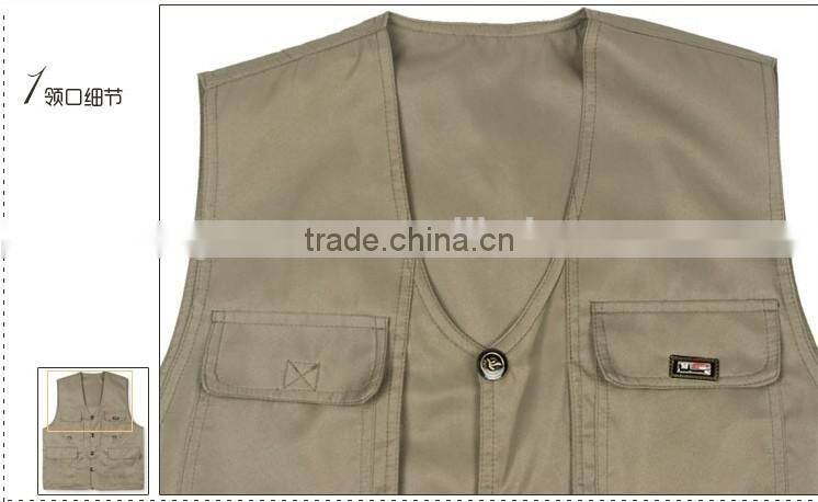 Men's reversible clothing casual outdoor fishing vest multi-pocket Men V-neck cotton vest brand