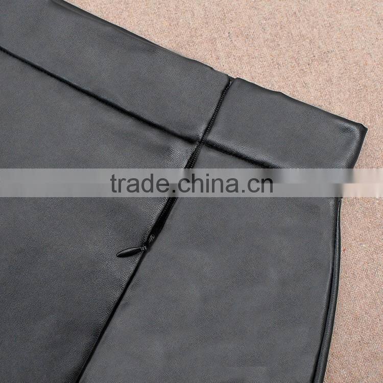 black pu leather zipper mini short skirt
