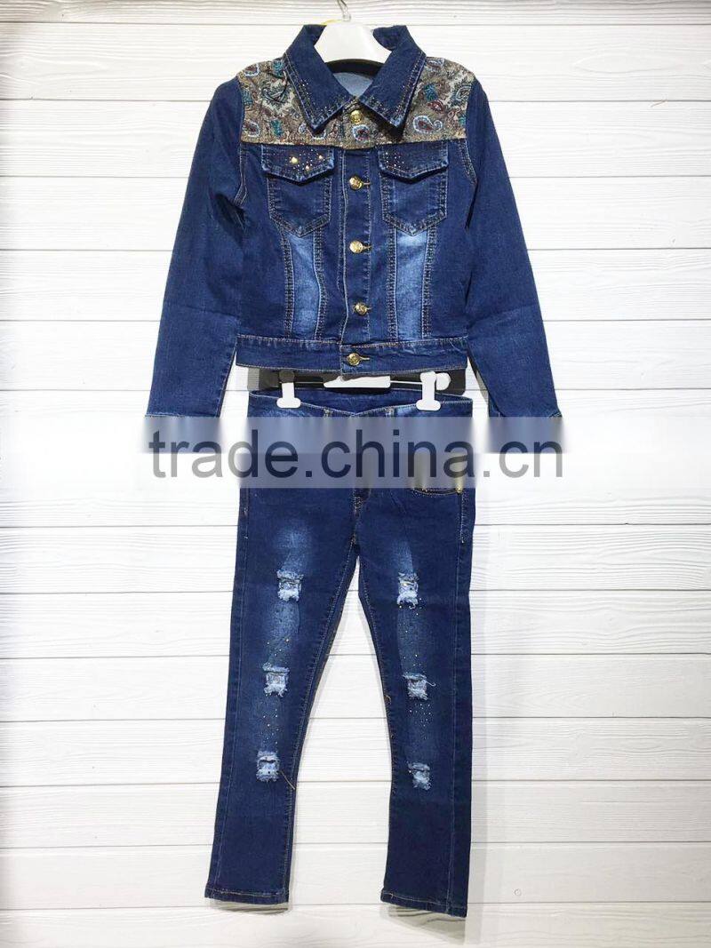 GZY Stock Girl's Jeans Set New Designs Photos High Quality 2017