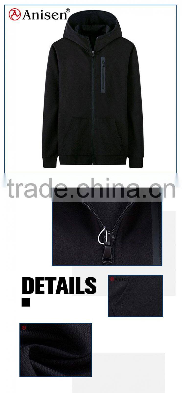 made in china alibaba custom oem black zipper-up with hoodies cvc fleece men coat