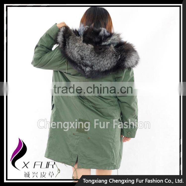 CX-G-P-04 2016 Women's Fashion Clothes Fox Fur Lined Winter Parka with Fur Hood