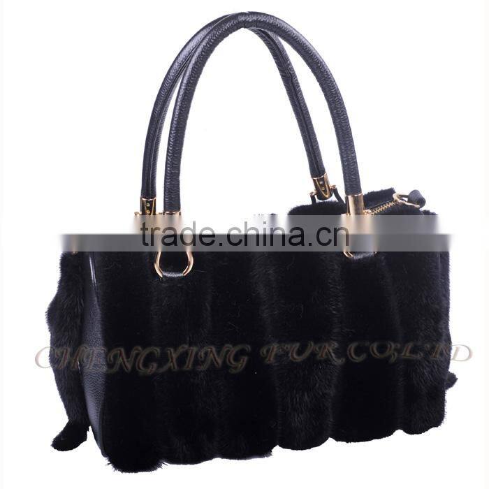 CX-H-57B New Fashion Women Hand Bags Printed Mink Fur Satchel