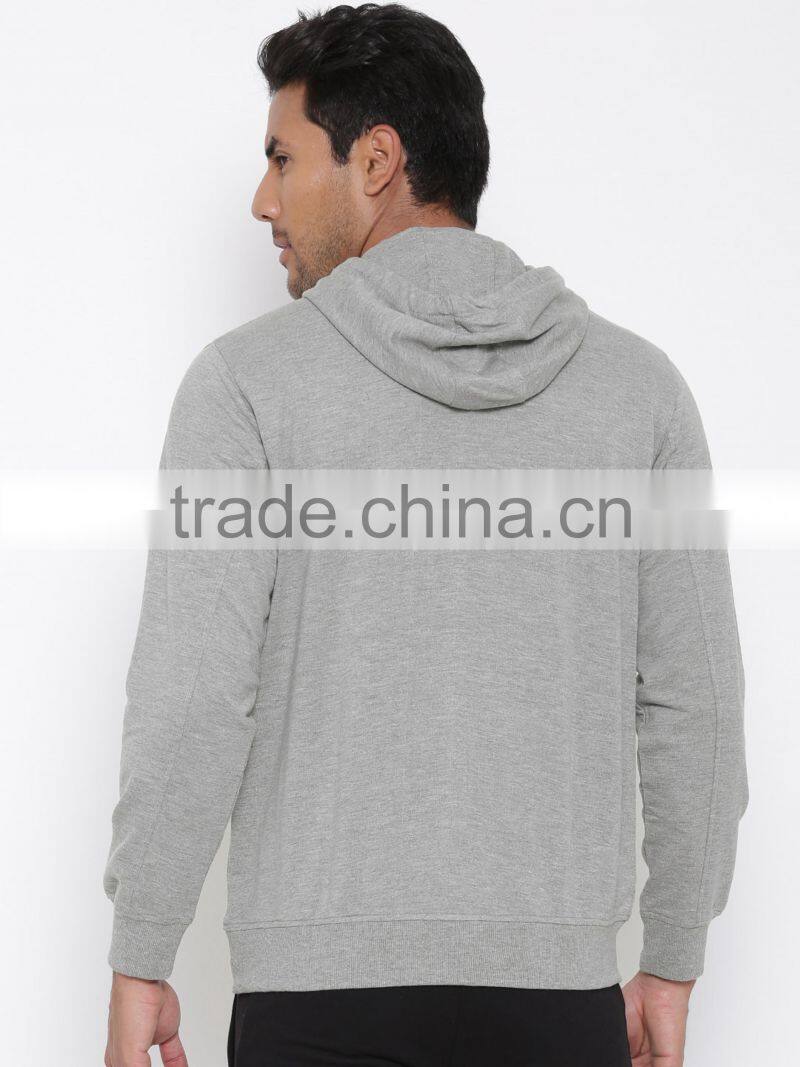 Grey Melange Hooded Sweatshirt For Man Customizable Attached Hood With Drawstring Fastening Hoody Printed Kangaroo Front Patch