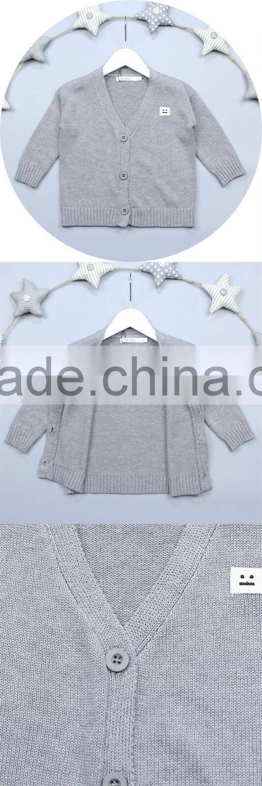 Latest 100% Cotton Solid Design Baby Wool Sweater Cardigan Design For Boys