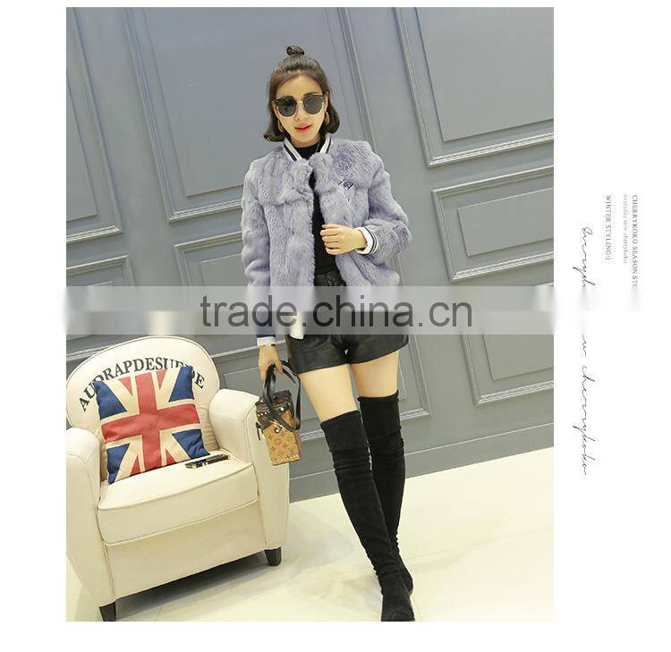 Real Fur Coat For Women Rabbit Fur Baseball Uniform Winter Short Jacket Thick Warm Casual Loose Outwear Genuine Fur Coat Female