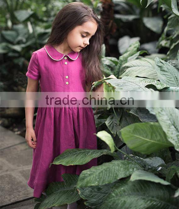 High Quality Washed Girl's Linen Dress Kids Linen Summer Dress