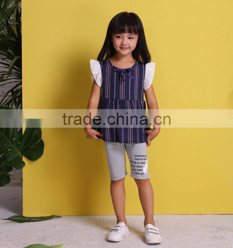 2017 Latest Children Frocks designs contrast cap sleeve ruffles dress