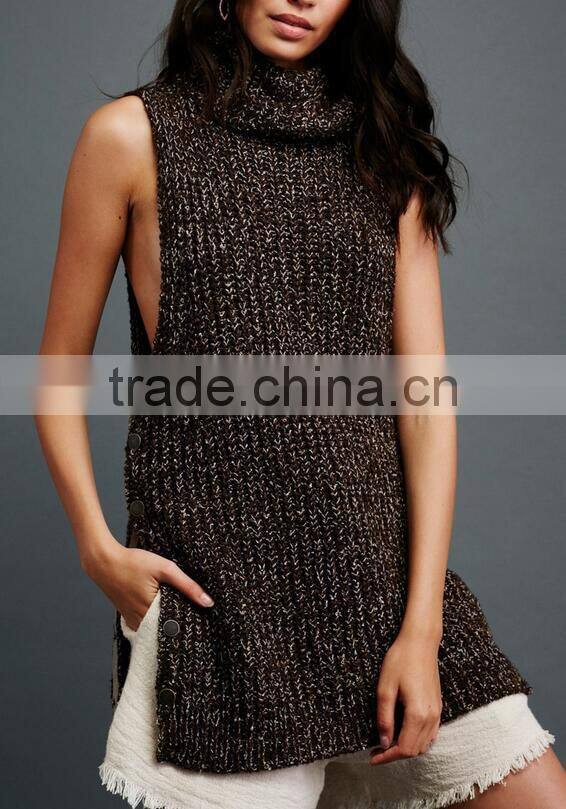 EY0868S Wholesale Women Sweaters and Pullovers Turtleneck Sleeveless Knitted Sweater Autumn Pullover Sexy Women Sweaters