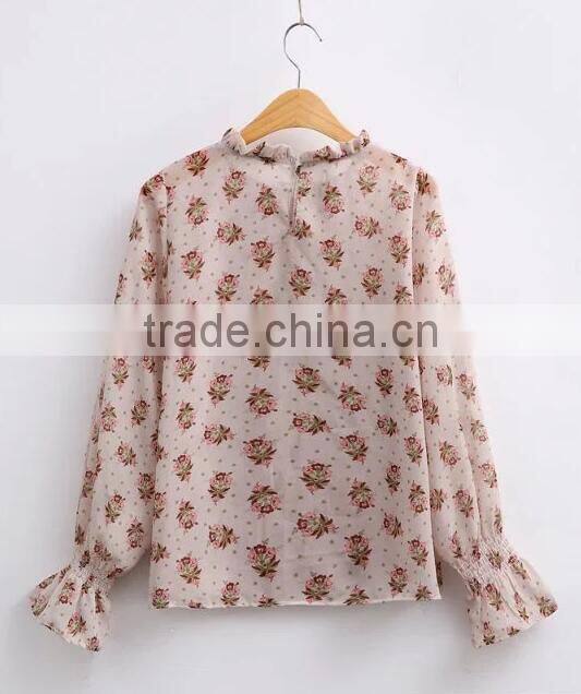 Runwaylover EY2344B Hot Sale 2017 Women Fashion Sleeve Fold Printed Chiffon Blouse