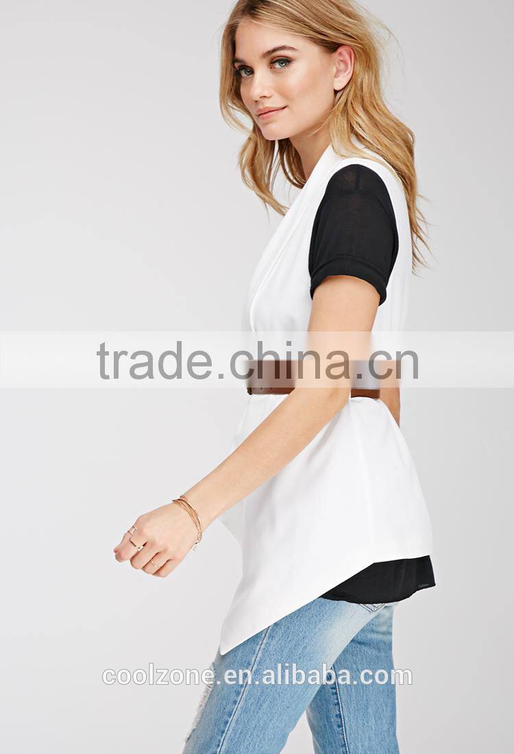 Fully lined sleeveless longline women vest lightweight vest 2015