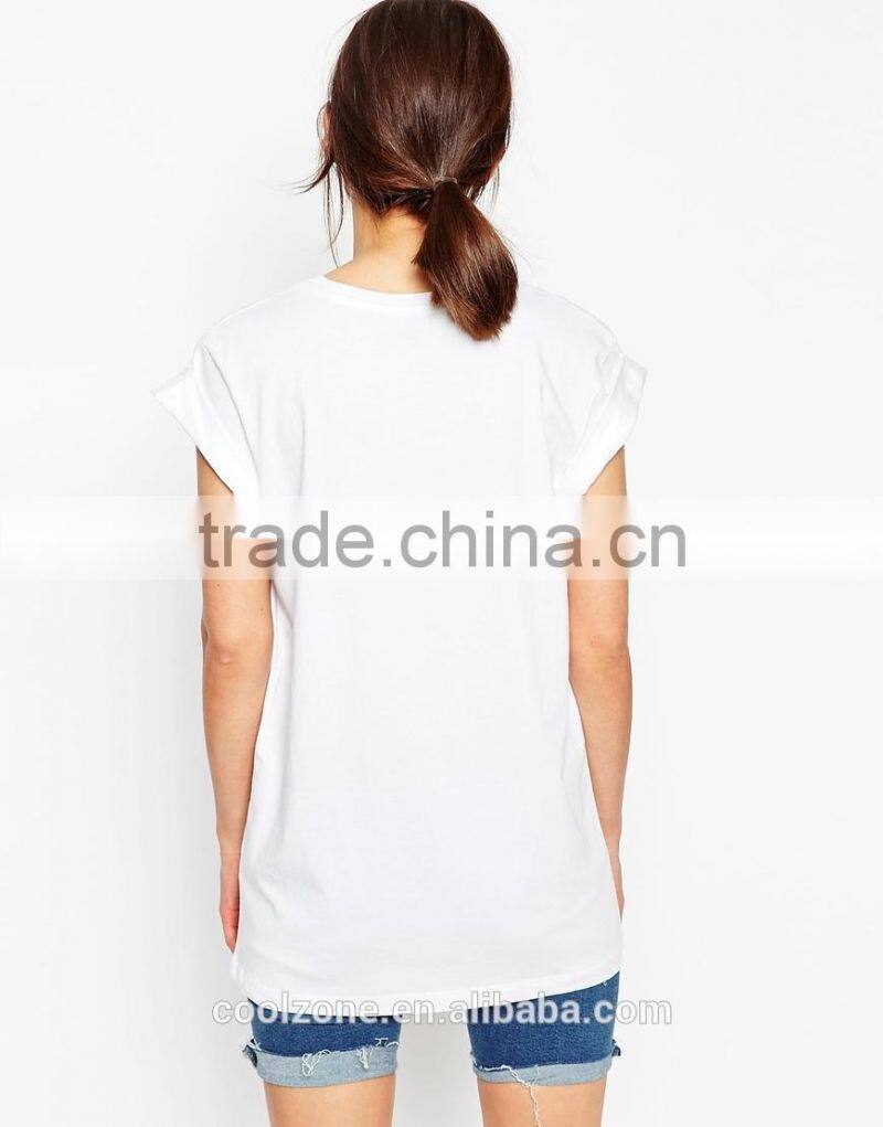 Rolled sleeves boyfriend T-Shirts women printed custom t-shirt