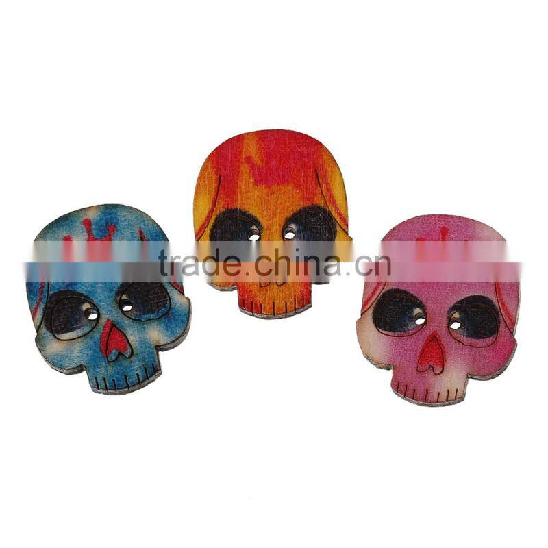 New Design Mixed Color Two Holes Skull Shaped Wood Buttons