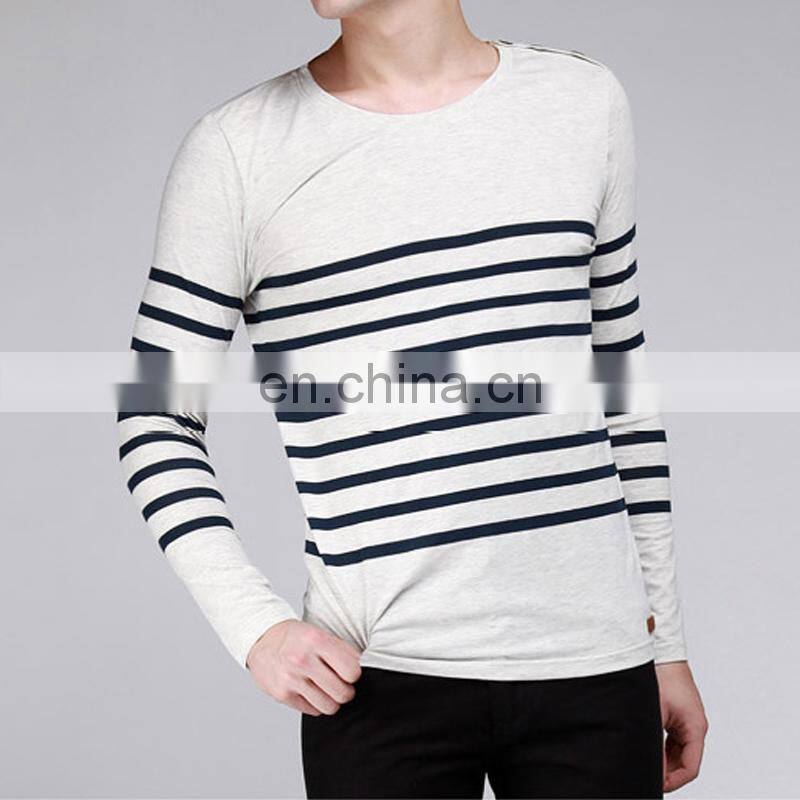 Men's new casual stripes round collar long sleeve wholesale T-shirt