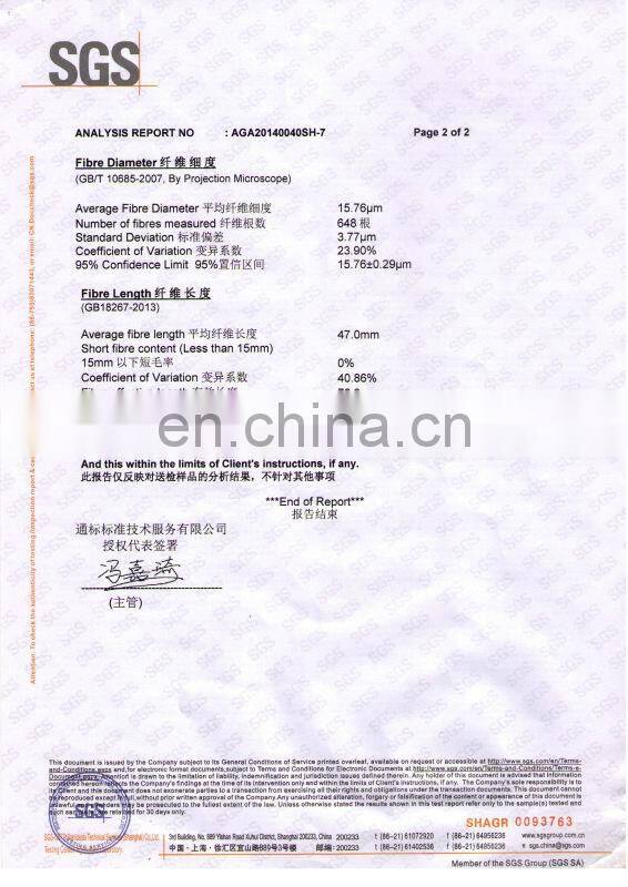 100% Dehaired and combed cashmere tops white for spinning worsted yarn