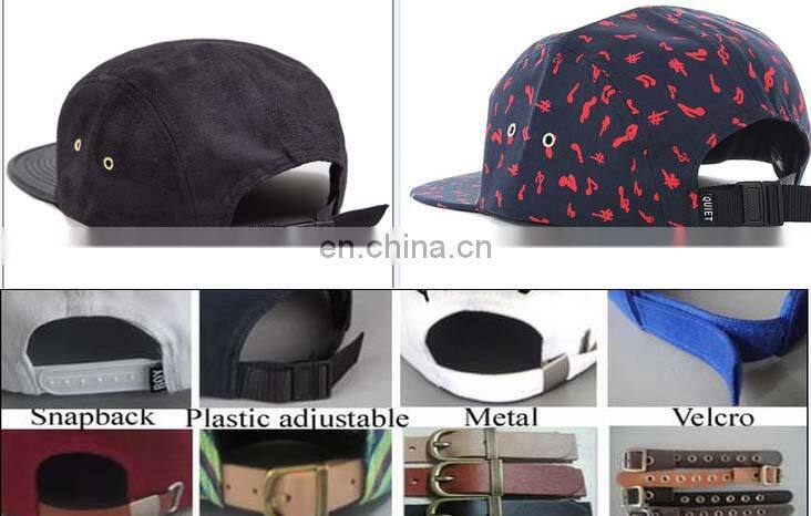 Leather patch logo 5 panel baseball cap custom back strap 5panel cap and hat