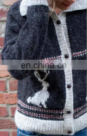 Wool ugly christmas sweater design for girl with jackalope patterns of loose fit wholesale clothing direct from China