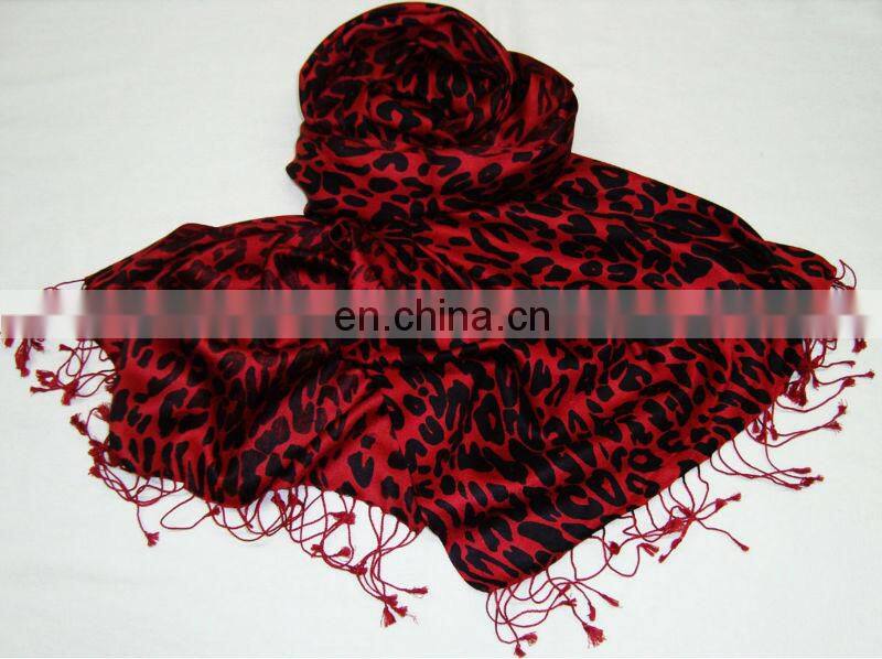 silk pashmina wool shawls with leopard print shawl
