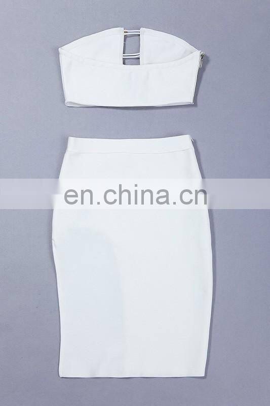 Amigo 2017 Women Black 2 Piece Bandage Bodycon Dress Celebrity Sexy Clubwear Split Cutout Long Dresses