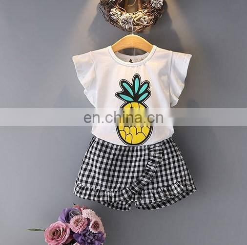 Cute eyes printing top casual short children wear clothing set