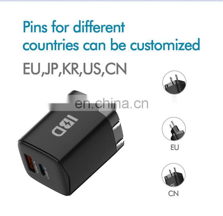 2021 New Trend 2 Charging Port USB A + USB C PD20W Wall Charger QC3.0 USB Charger Adapter for phone 12