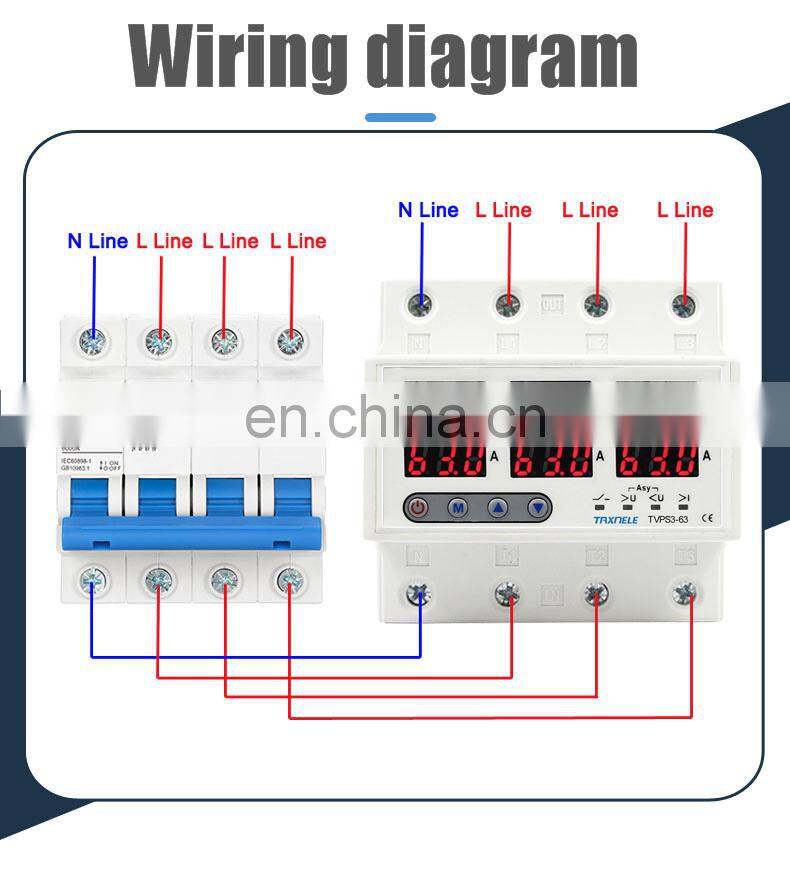 Three phase Voltage Protector 63A 220V 3P+N Over Under Voltage Current limiter adjustable voltage protective