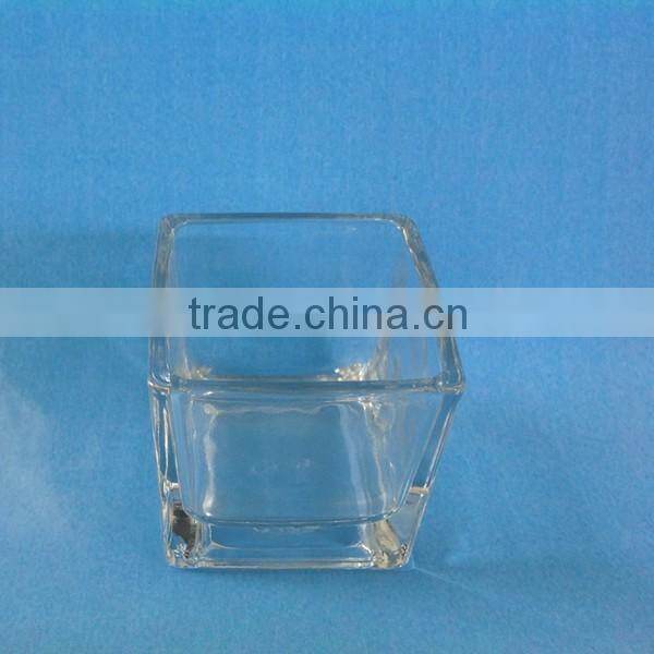 Hand made clear thick wall and bottom square glass candle holder