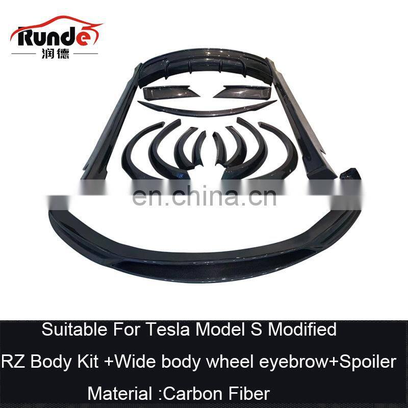 Runde Carbon Fiber Car Body Kit Modified RZ Style With Front Rear Lip Spoiler Side Skirt Wheel eyebrow For Tesla Model S body kits
