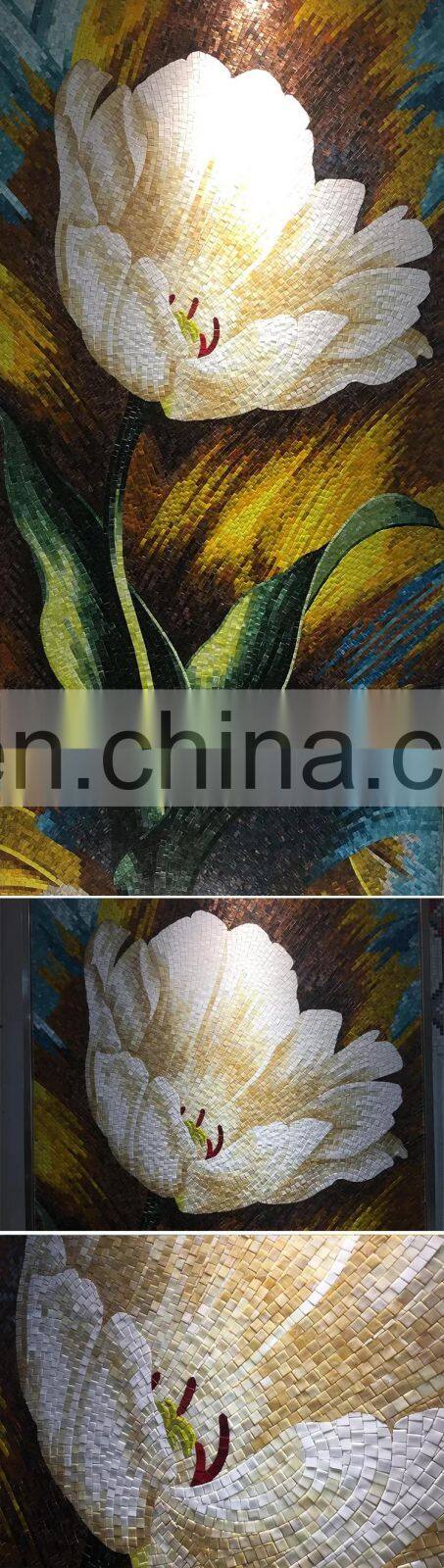 Flower pattern wall tiles mosaic art mural, art glass mosaic mural,rose pattern mural mosaic tile flower prices