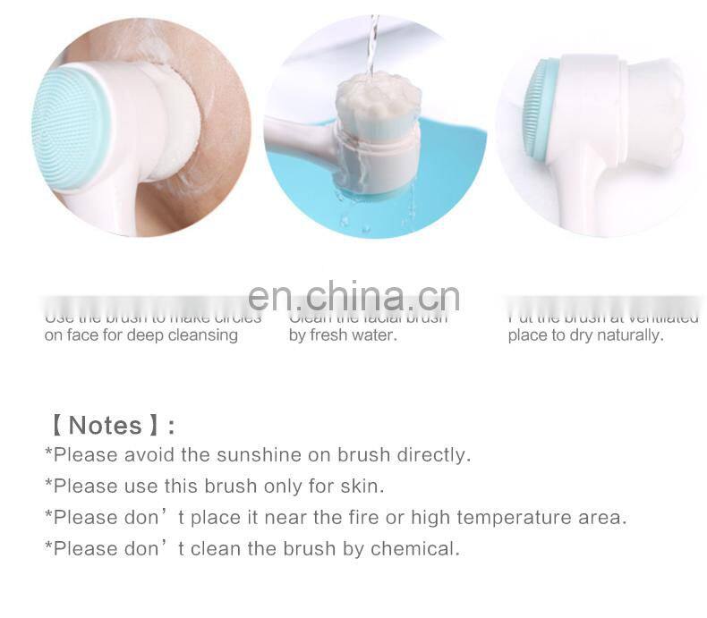 High Quality Exfoliating silicone synthetic head Facial  Cleansing  brush dual  side synthetic fiber  face cleanser