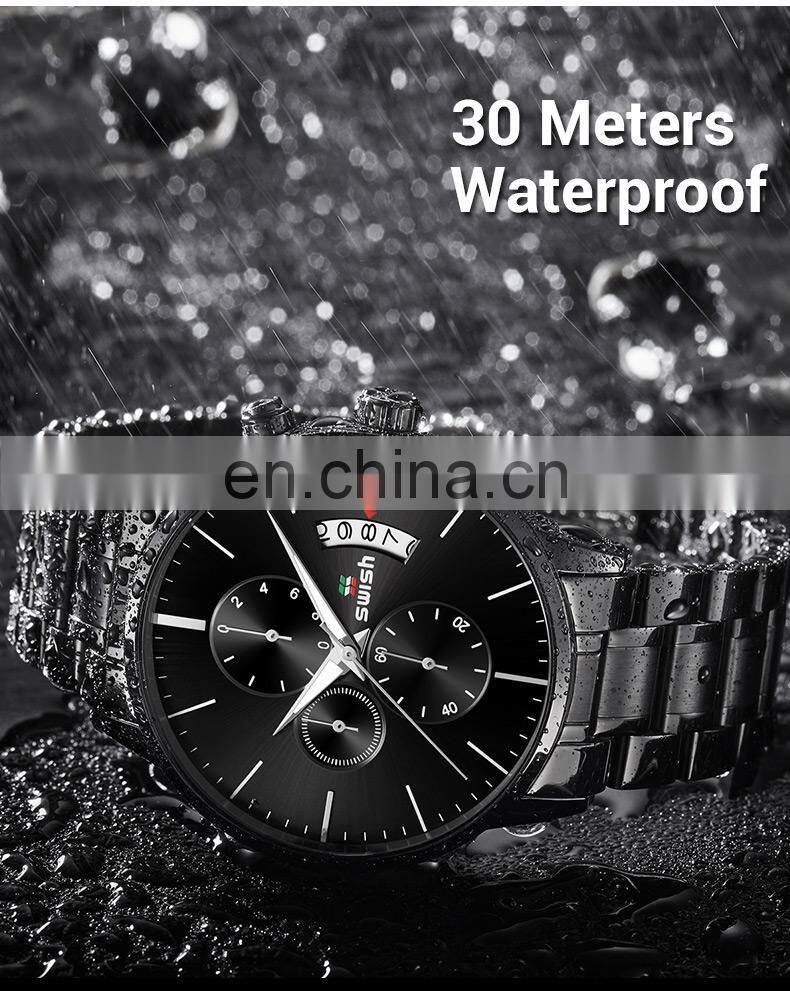 SWISH SW917 Brand Men's Watch Imported Quartz Movement Rolling Date 30M Waterproof Simple Wind Stainless Steel Men Sports Watch