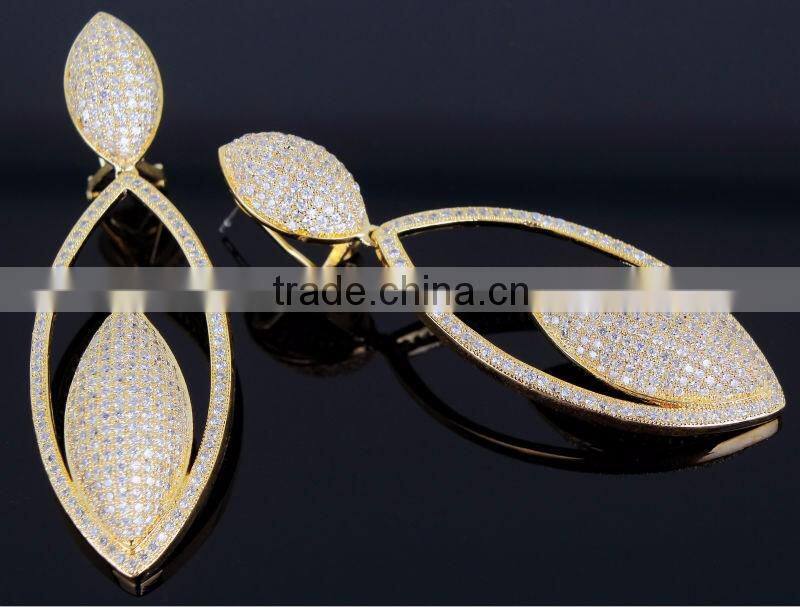 Elegant Big Party Jewelry Bling Deluxe Micro Pave Setting CZ Women Dressed Earrings