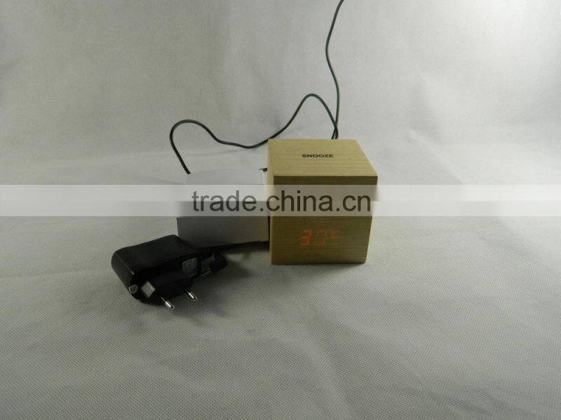 WL0623T Nature Wood LED Digital Touch Snooze Multi Function Art Clock