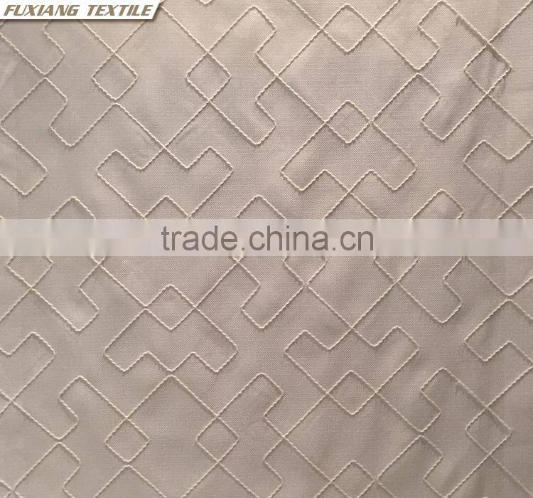100% Polyester faux silk geometric embroidered window curtain fabric color:grey,green,black,white,red,purple