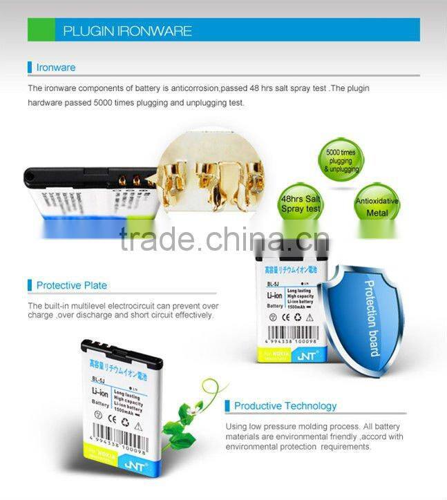 3.7V long lasting Li-ion rechargeable cell phone battery BL-5J for Nokia 5800XM/5800iXM/5800T/5230C